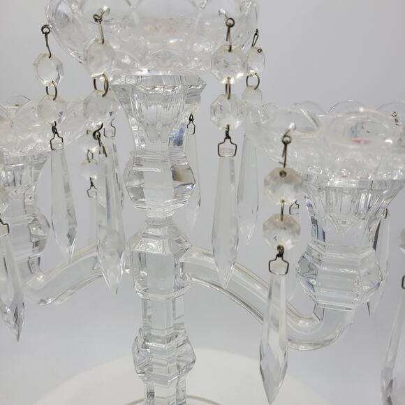 VINTAGE 3 Candle Crystal‎ Candelabra 11" Tall Bohemian Pendant Drops Fluted Base - Picture 2 of 16